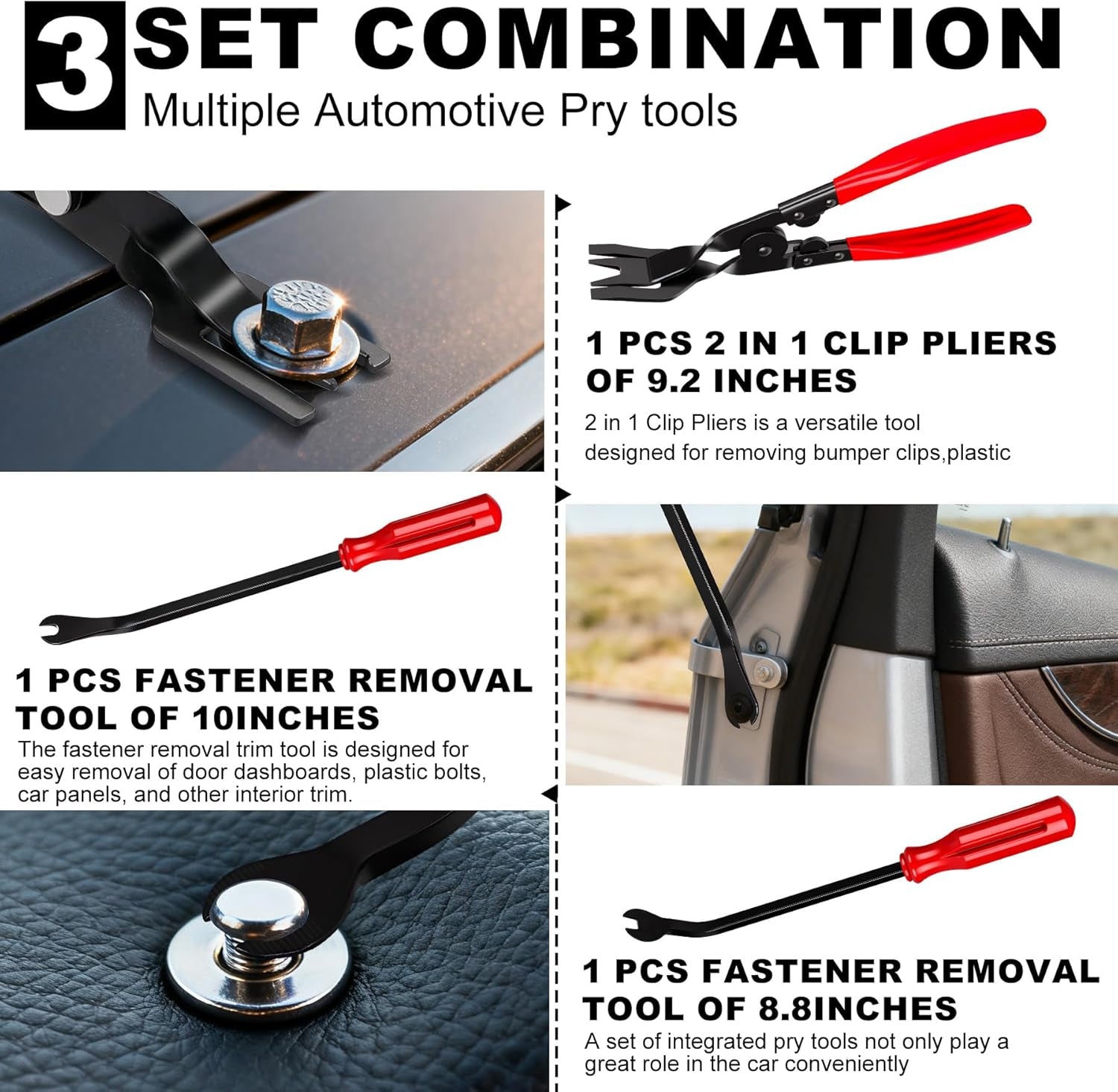 3 PCS Clip Removal Tool,Clip Pliers Fastener Remover,Car Trim Rivet Removal Pry Tool for Automotive Door Panel,Upholstery,Dashboard Red