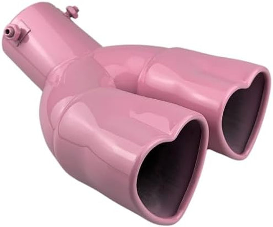 2.5 Inch Inlet Dual Exhaust Tips Muffler Tip,Chrome Heart-Shaped Exhaust Tip,Universal Bolt-On Double Tube Exhaust Muffler (Pink,Curved)